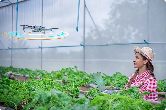 Future of smart agriculture driven by AI, sensors, and analytics for higher productivity and efficient resource use.